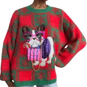 HOLIDAY TIME RED, GREEN, GOLD, PINK, PURPLE AND WHITE, BROWN LONG SLEEVE SWEATER